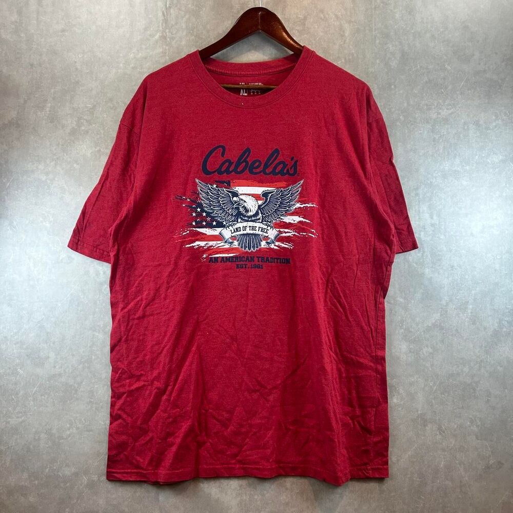 Cabela-s Men's Red and Burgundy T-shirt